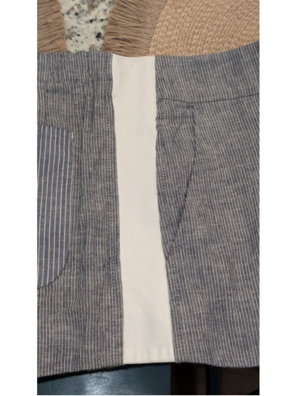 Rag & Bone Blue White Striped Linen Blend Leather Trim Shorts Size 2 - Picture 5 of 11